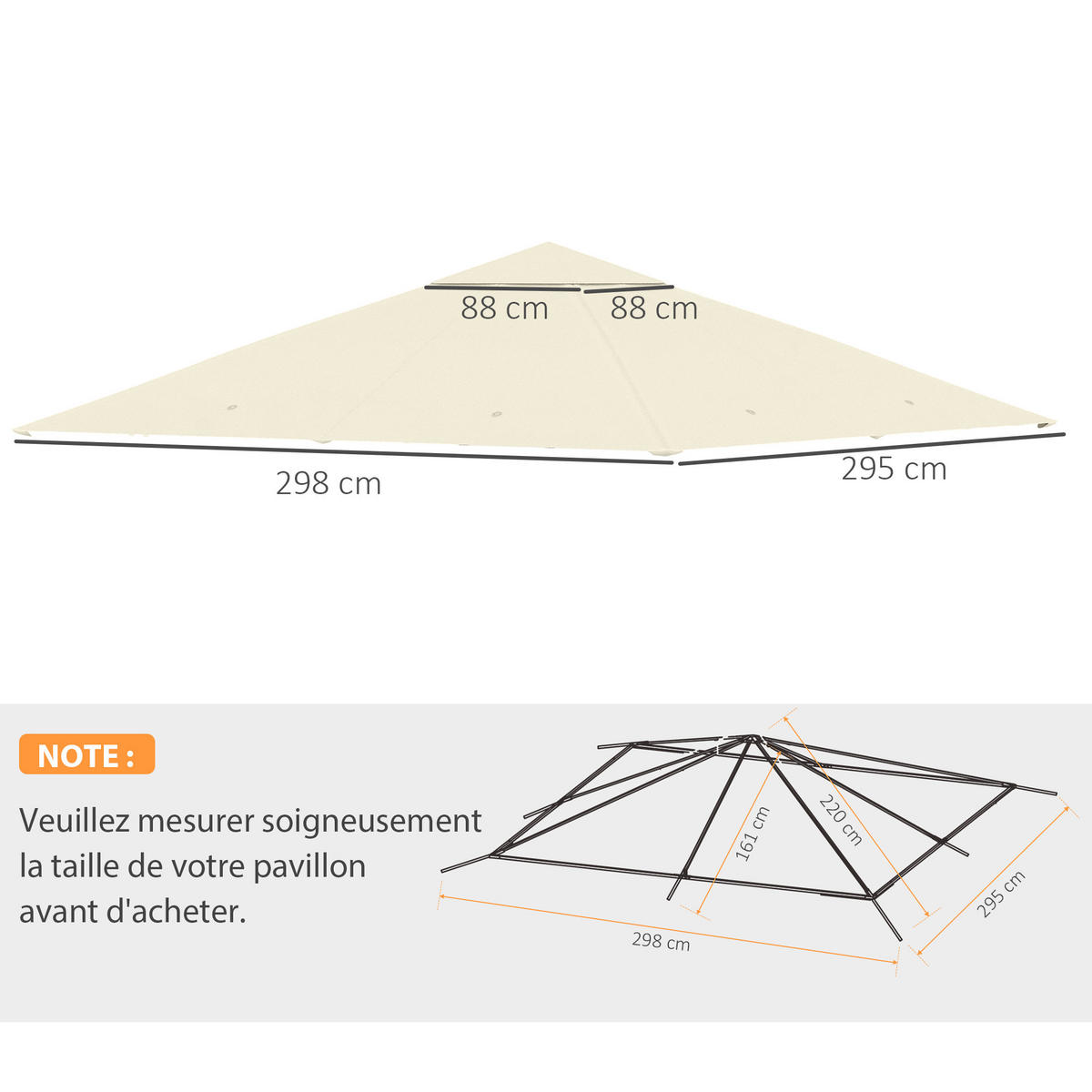 ERSATZDACH DE-12586 3x3 m mit Belüftung Creme - Creme, Textil (295/1/298cm) - ComfortXL