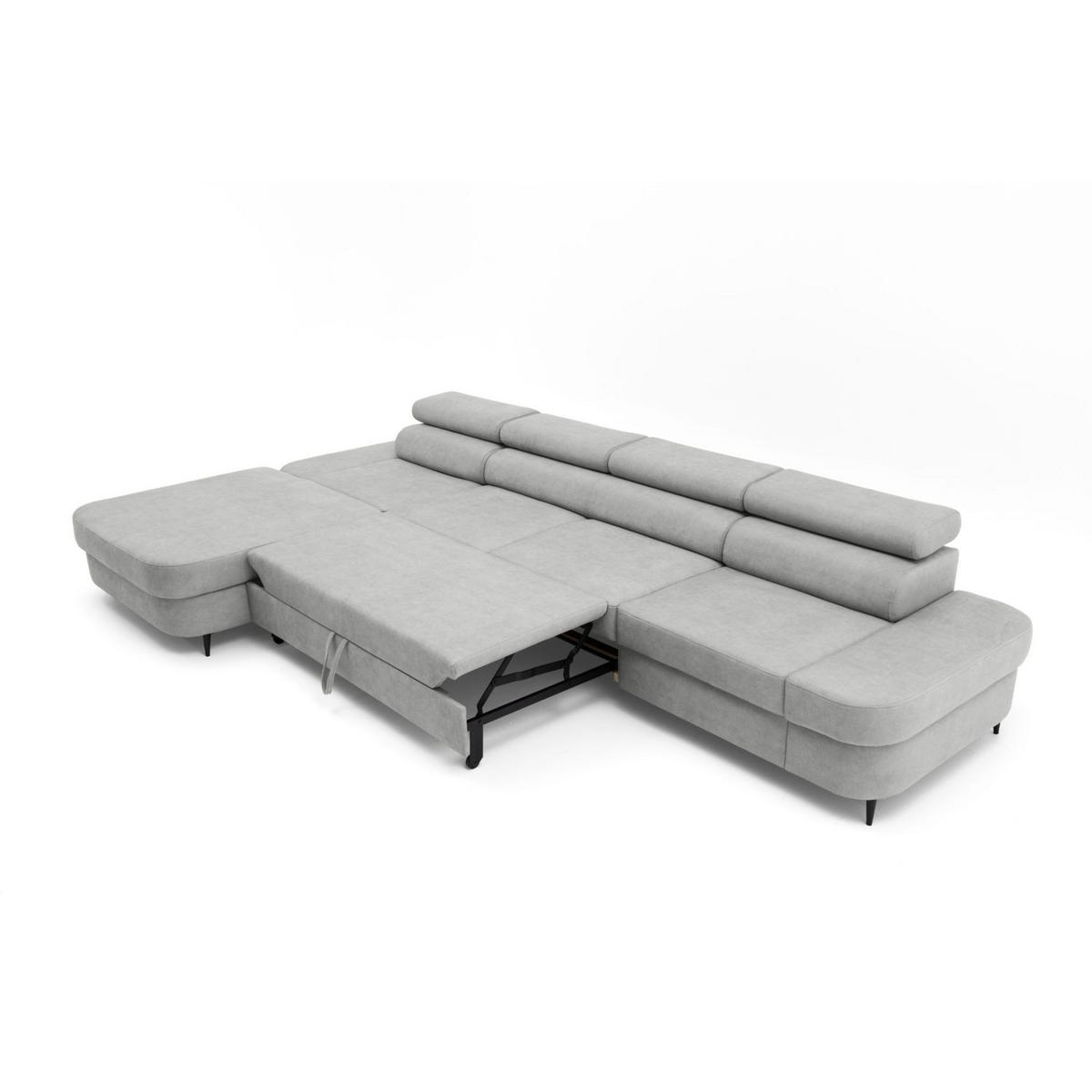ECKSOFA JAZZ MAXI Links mit Schlaffunktion 125x195 Velours Grau - Schwarz/Grau, Holz/Textil (350/203cm) - Muffo