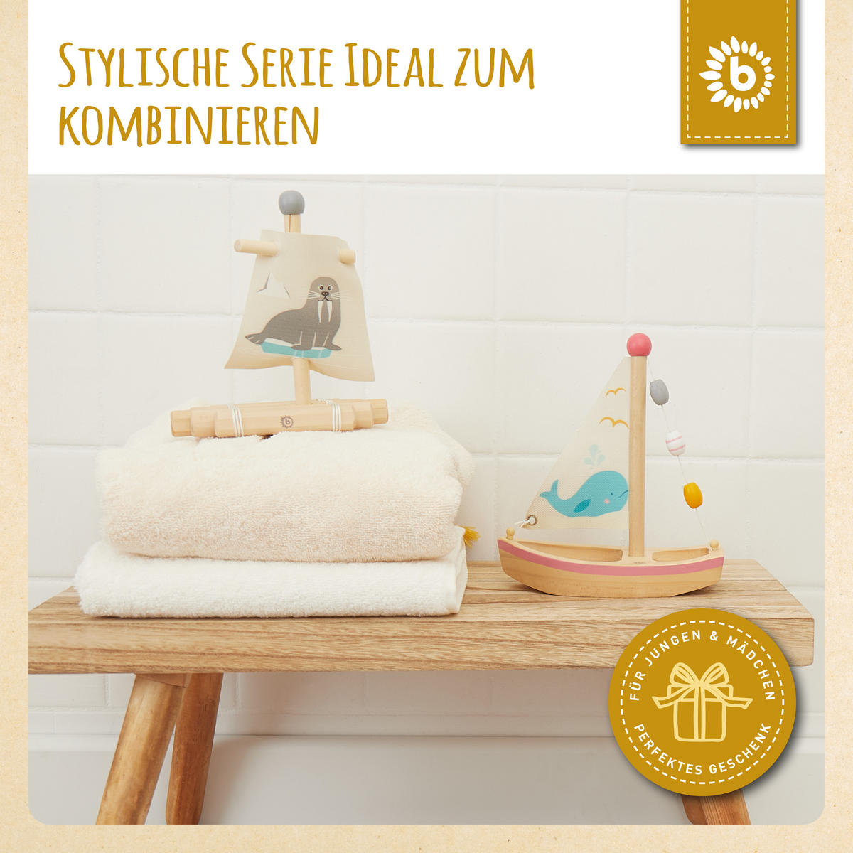 SEGELBOOT Badewanne - ab 12 Monate - Weiß, Holz (8.8/17.5cm) - Bieco Spielwaren