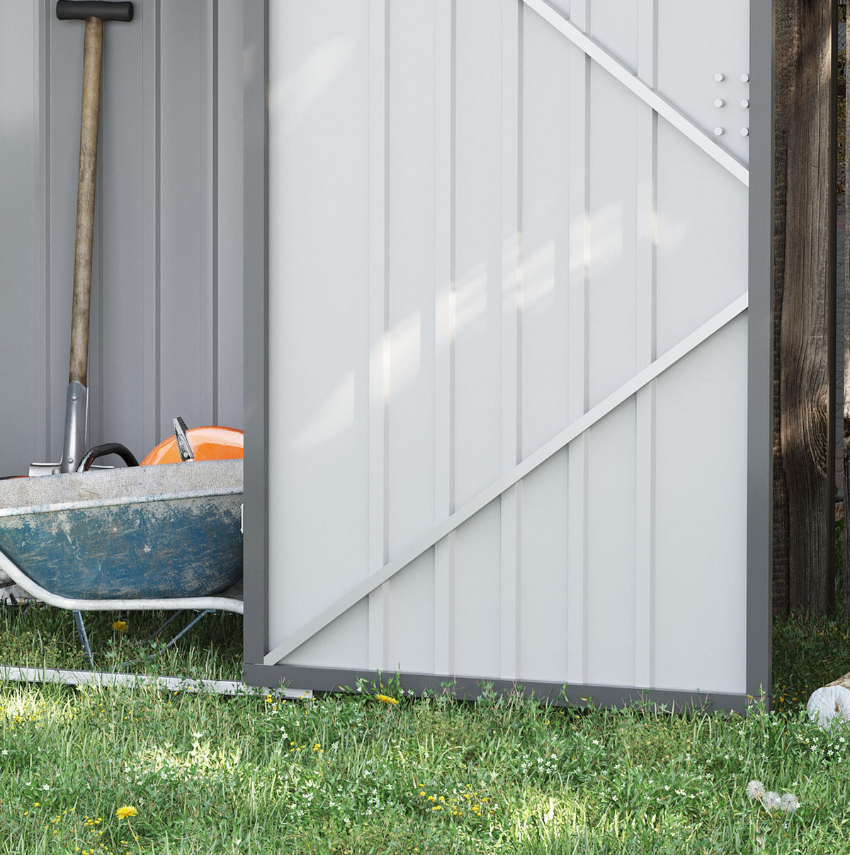 GARTENKOMMODE 100/160/103 cm Grau aus Stahl mit abschließbarer Tür - Grau, Metall (103/160/100cm) - OKMYHOME