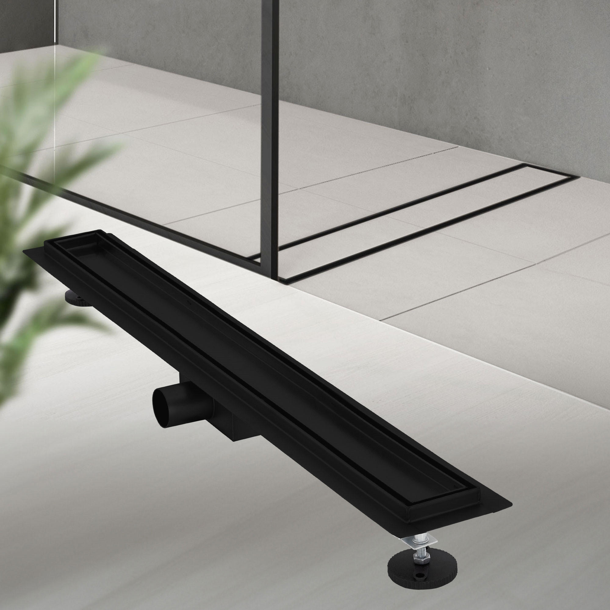 DUSCHRINNE 80cm - Schwarz, Metall (13.9/7.8/84cm) - LuxeBath