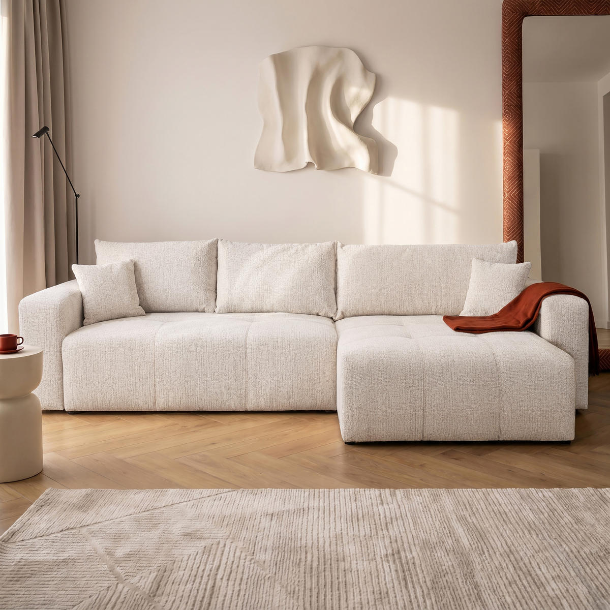 ECKSOFA PEDRO XL mit Schlaffunktion und Bettkasten Creme - Creme, Holz/Kunststoff (278/55/145cm) - Idohome
