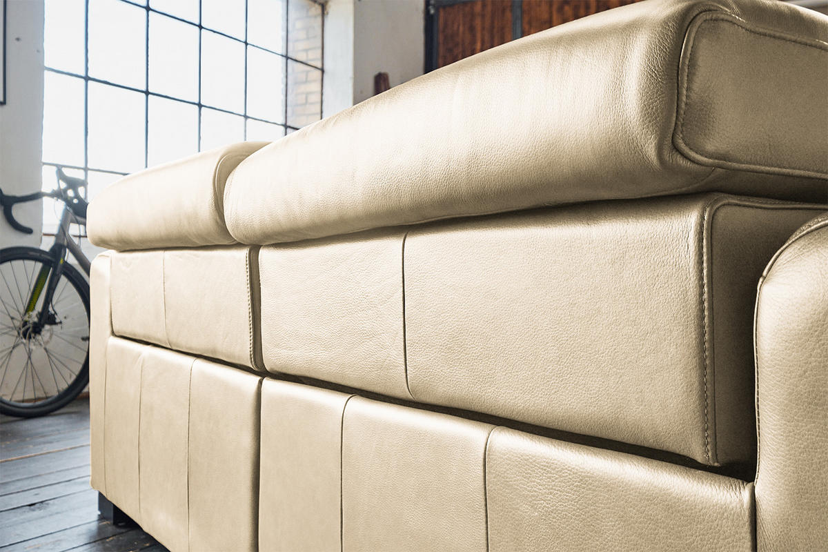 SOFA FINN Cremeweiß Leder - Creme/Schwarz, Leder/Kunststoff (210/80/107cm) - KAWOLA