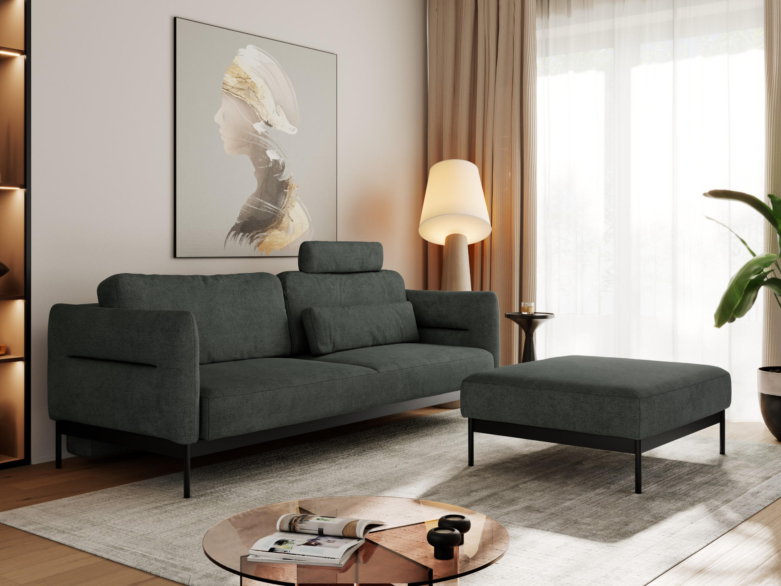 SCHLAFSOFA SALENTO Dunkelgrau Struktur - Dunkelgrau/Schwarz, Textil/Metall (221/82/193cm) - MKS