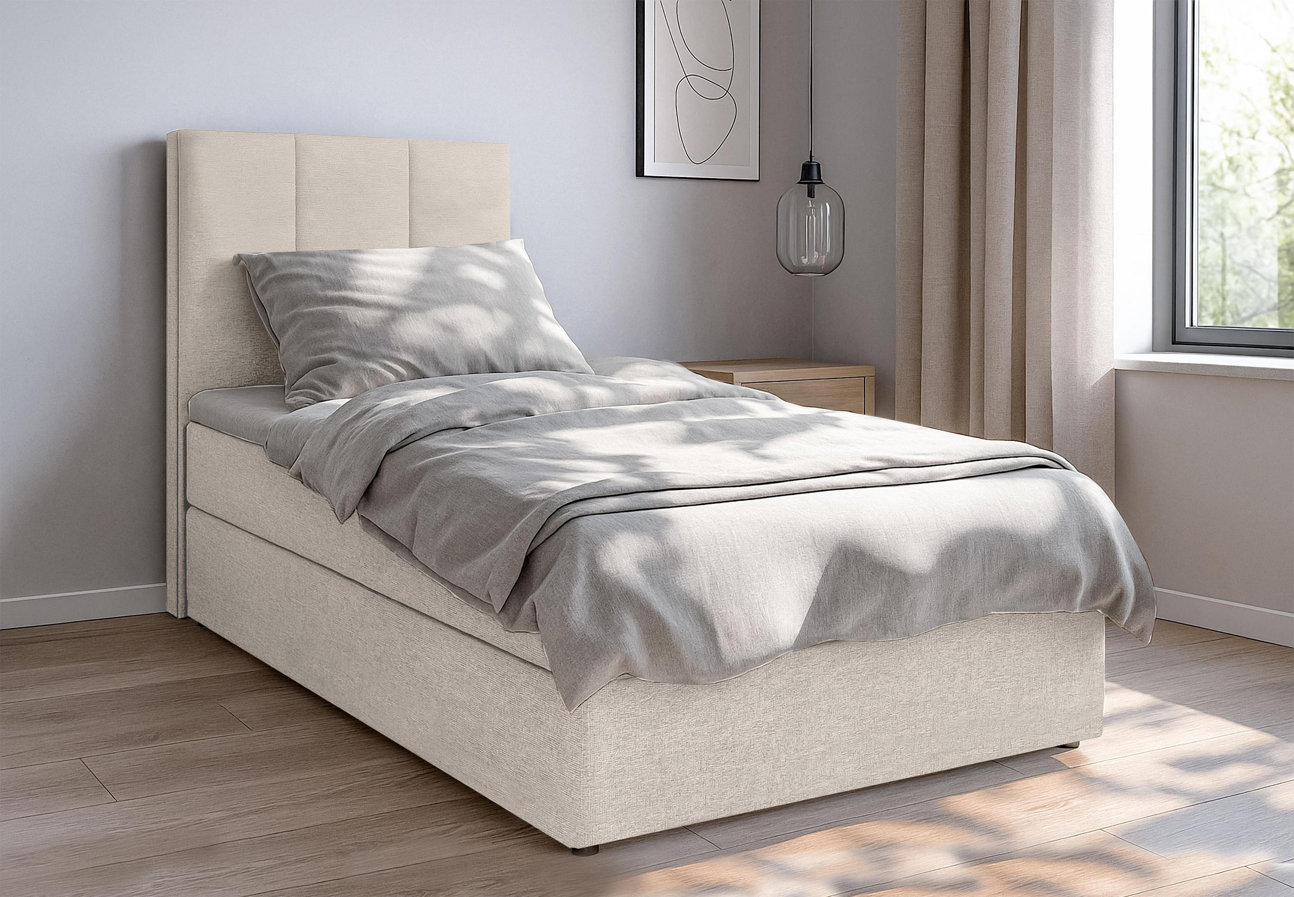 BOXBETT MEREA 100x200 cm mit Bettkasten und Matratze - Beige - Beige/Schwarz, Holz/Holzwerkstoff (100/200cm) - AX Living