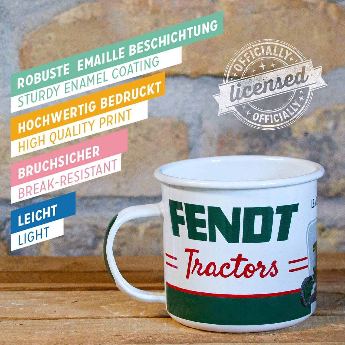 EMAILLE-BECHER 360 ml Fendt Tractors - Waldgrün/Rot, Metall (0.36L) - Nostalgic-Art