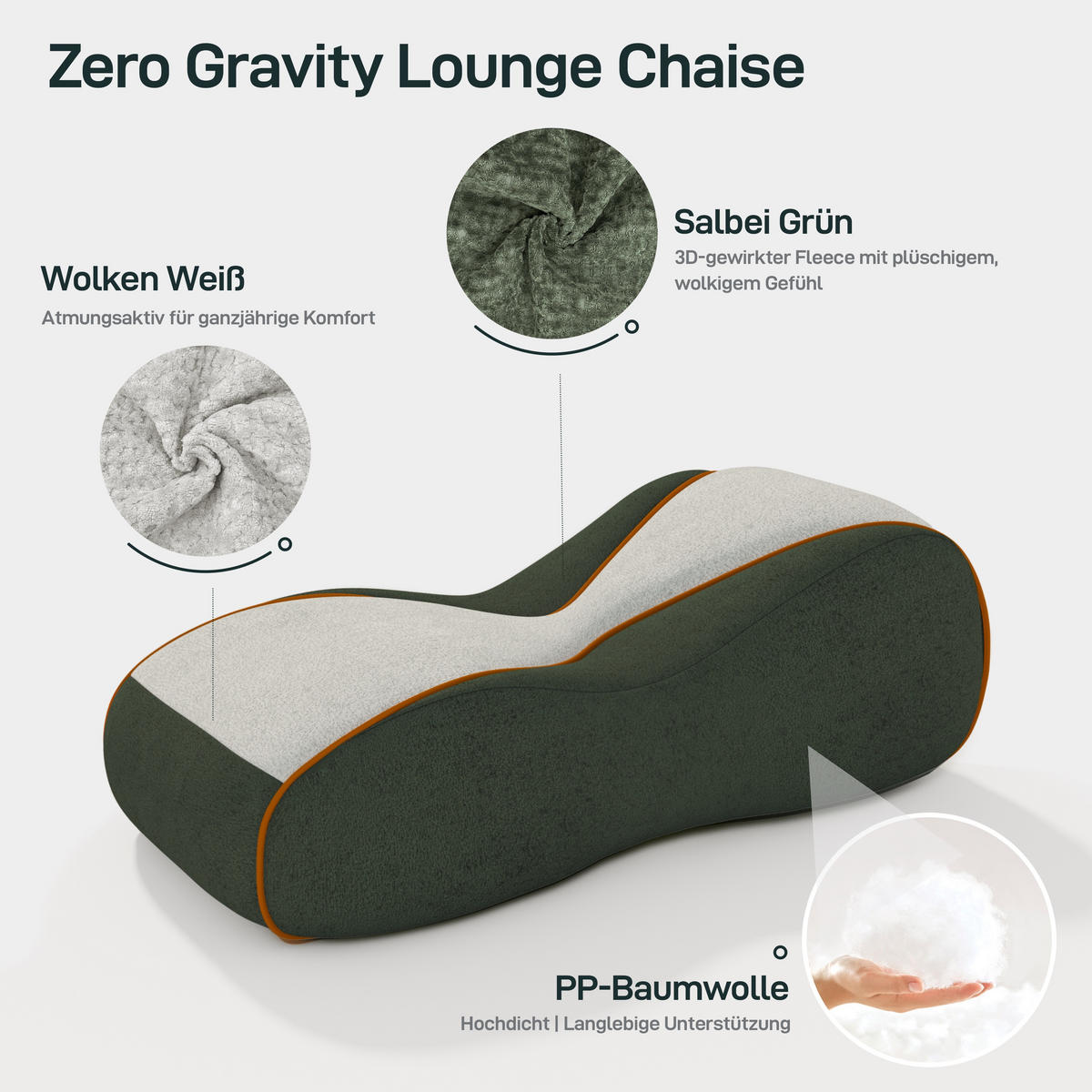 LOUNGE Sessel in Salbeigrün 165cm - Weiß/Grün, Textil (165/55/80cm) - Vercart