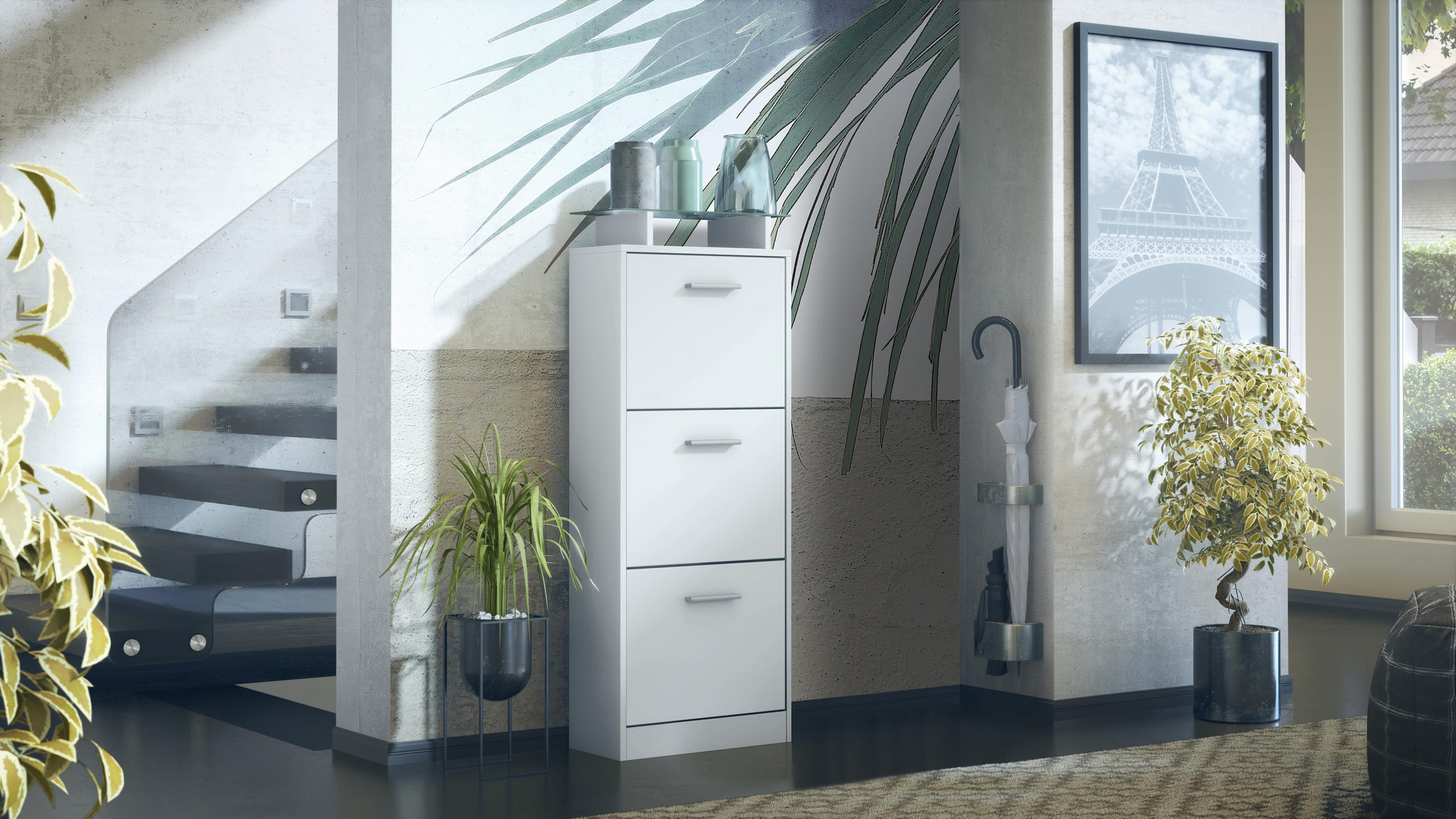 Thumbnail - Vladon Schuhschrank, Weiß, Holzwerkstoff, 46x128x23 cm, Garderobe, Schuhaufbewahrung, Schuhkipper