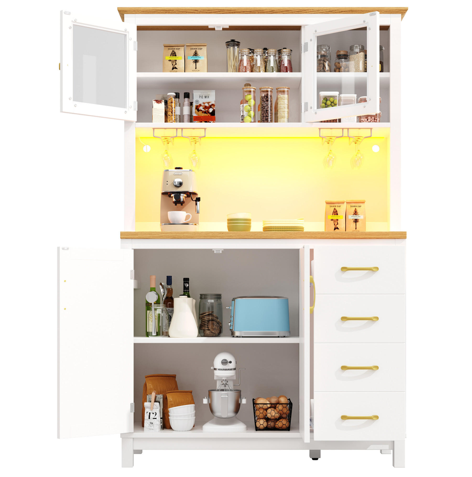 BUFFET 105,5/40/180 cm in Weiß mit LED-Beleuchtung und viel Stauraum - Weiß, Holzwerkstoff (105.5/180/40cm) - Flora Grace