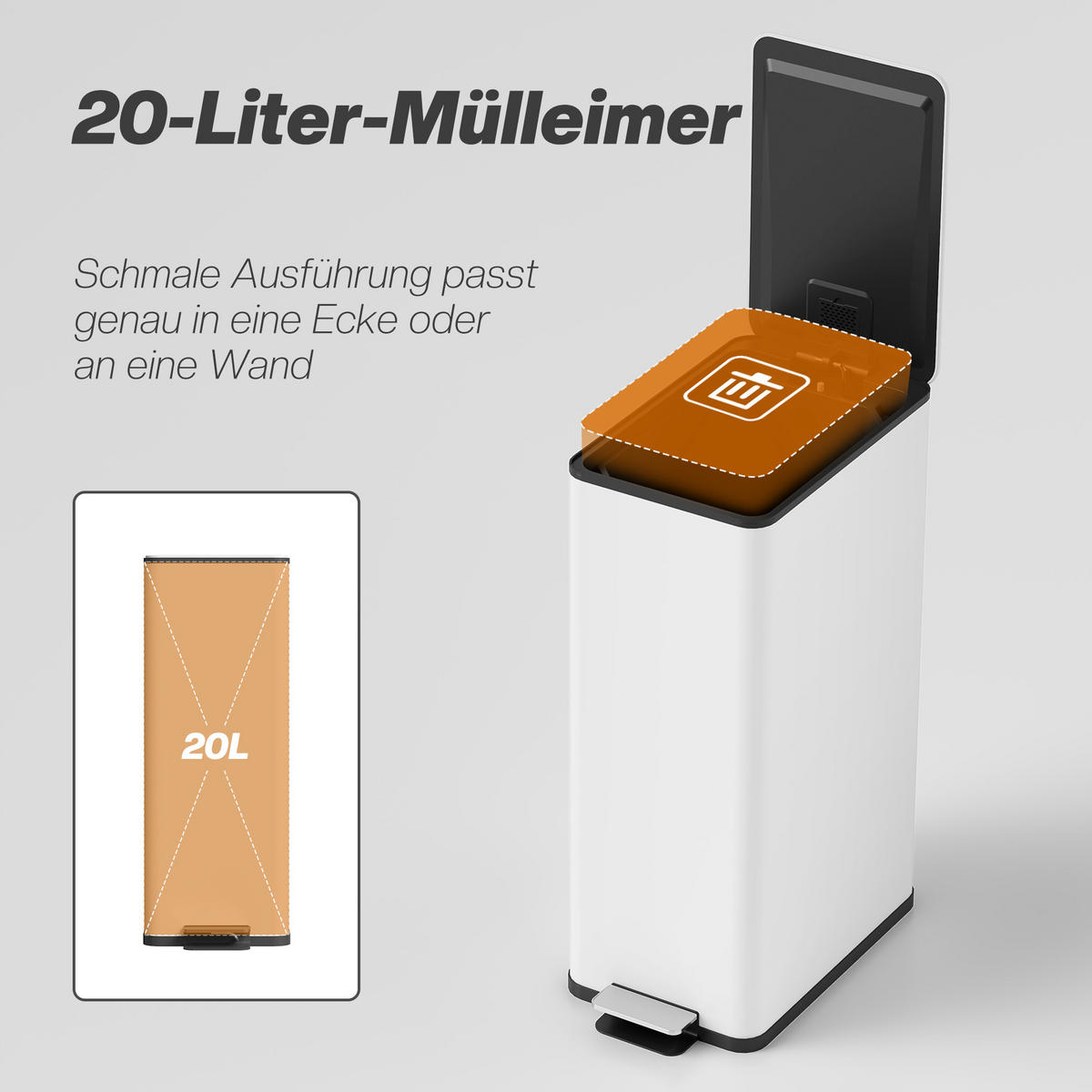 MÜLLEIMER Edelstahl Kunststoff Weiß - Weiß, Metall (37.2/57/21.5cm) - HOMCOM