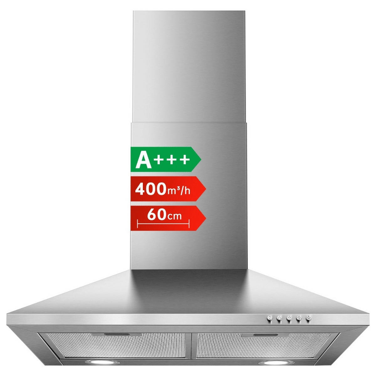 DUNSTABZUGSHAUBE EDELSTAHL Abluft Umluft LED-Beleuchtung 60 cm - Silberfarben, Metall (25.22/56.71/65.81cm) - Rolipo