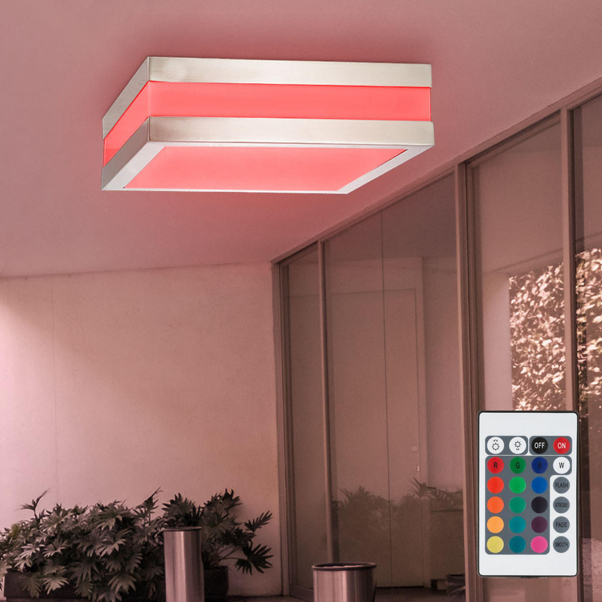 LED AUßENDECKENLEUCHTE Edelstahl Silber CREEK - Silberfarben, Metall (28.5/28.5/8.5cm) - Globo Lighting