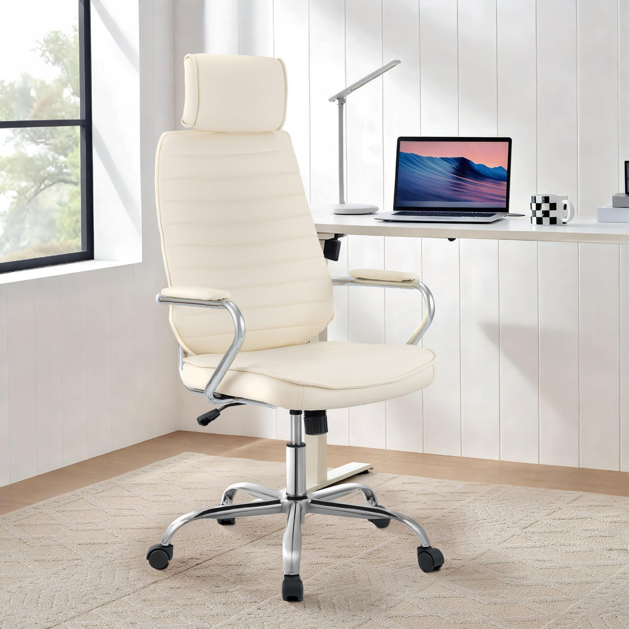CHEFSESSEL Lederlook Creme - Chromfarben/Creme, Textil/Metall (60/117/67cm) - CLP