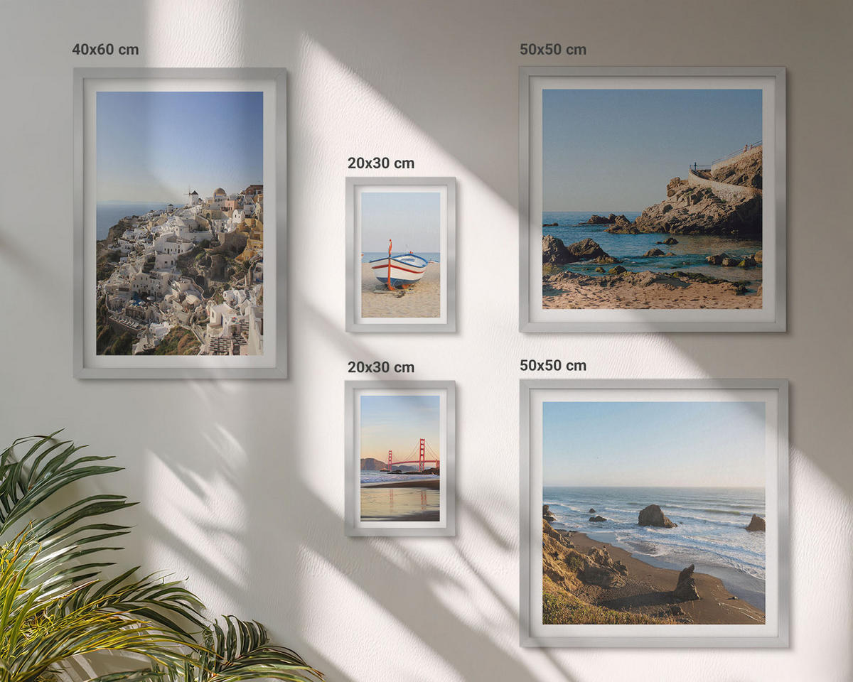 BILDER SET 5er Set - 50x50 cm & 20x30 cm & 40x60 cm Silberner Rahmen - Naturlandschaft der Bergseen - Silberfarben, Kunststoff (40/60cm) - TULUP