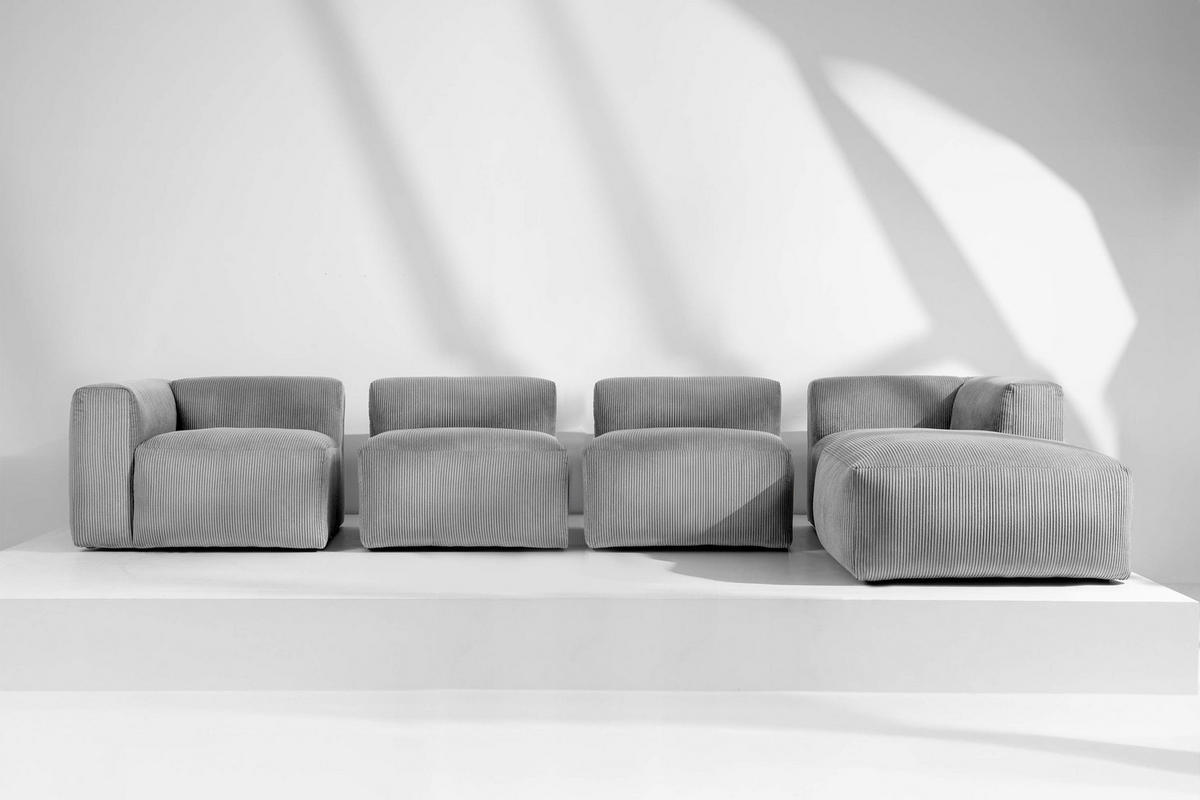ECKMODULSOFA-RECHTS BUFFO 6-Sitzer mit extrem weicher Sitzfläche, Kordstoff, hellgrau - Hellgrau, Textil (377/180cm) - KONSIMO®
