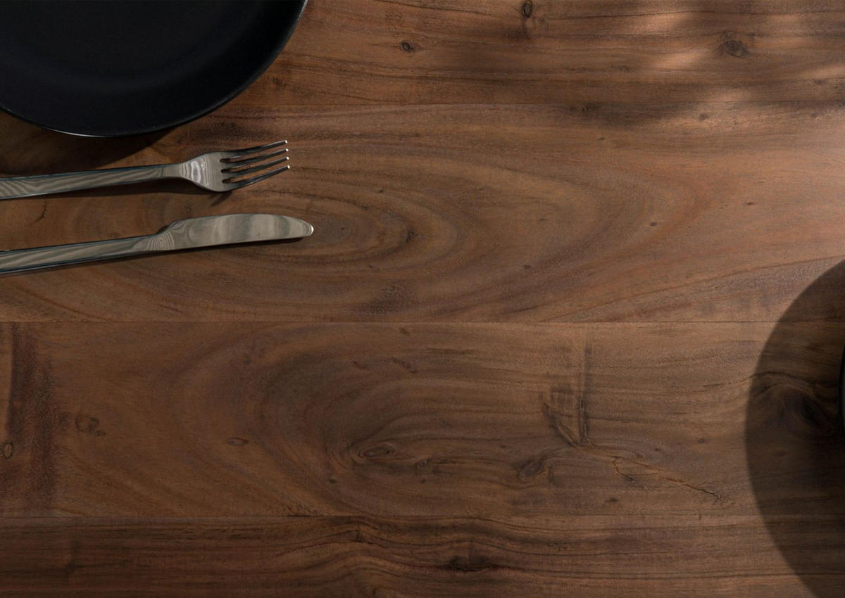 ESSTISCH Akazie 140x90 grau lackiert / U-Beine silber matt SWISS EDGE - Silberfarben/Grau, Holz (140/90/76cm) - Massivmoebel24
