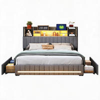 POLSTERBETT 160x200 cm mit LED und USB, Doppelbett mit Lattenrost und Kopfteil, 4 Schubladen, Bett 160x200, Leinenstoff, Grau - Grau, Holzwerkstoff/Textil (160/200cm) - GENKI LIVING
