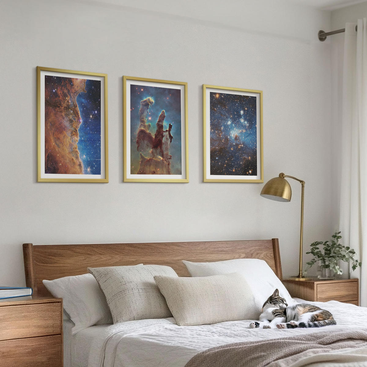 BILDER SET 3er Set - 40x60 cm Goldrahmen - Weltraumlandschaften von Galaxien - Goldfarben, Kunststoff (40/60cm) - TULUP
