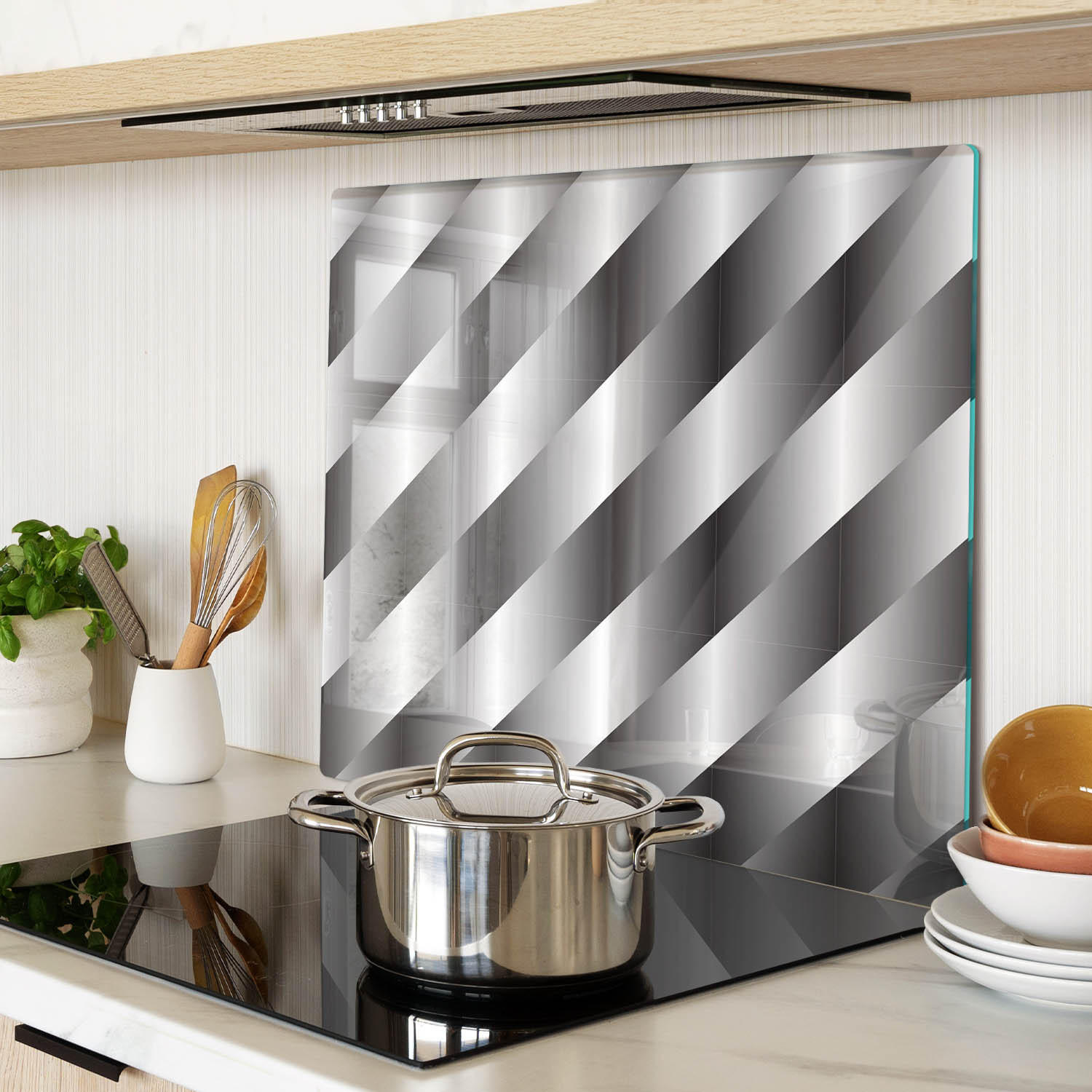 GLASPLATTE 60x52 cm Abstrakte Streifen - Silberfarben, Glas (60/0.4/52cm) - TULUP