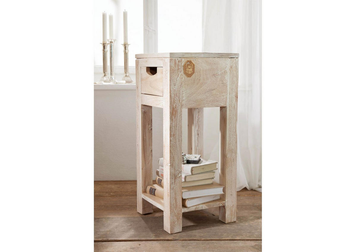 BEISTELLTISCH Akazie 29x29x65 white stone getüncht NATURE WHITE #31 - Beige, Holz (29/29/65cm) - Massivmoebel24