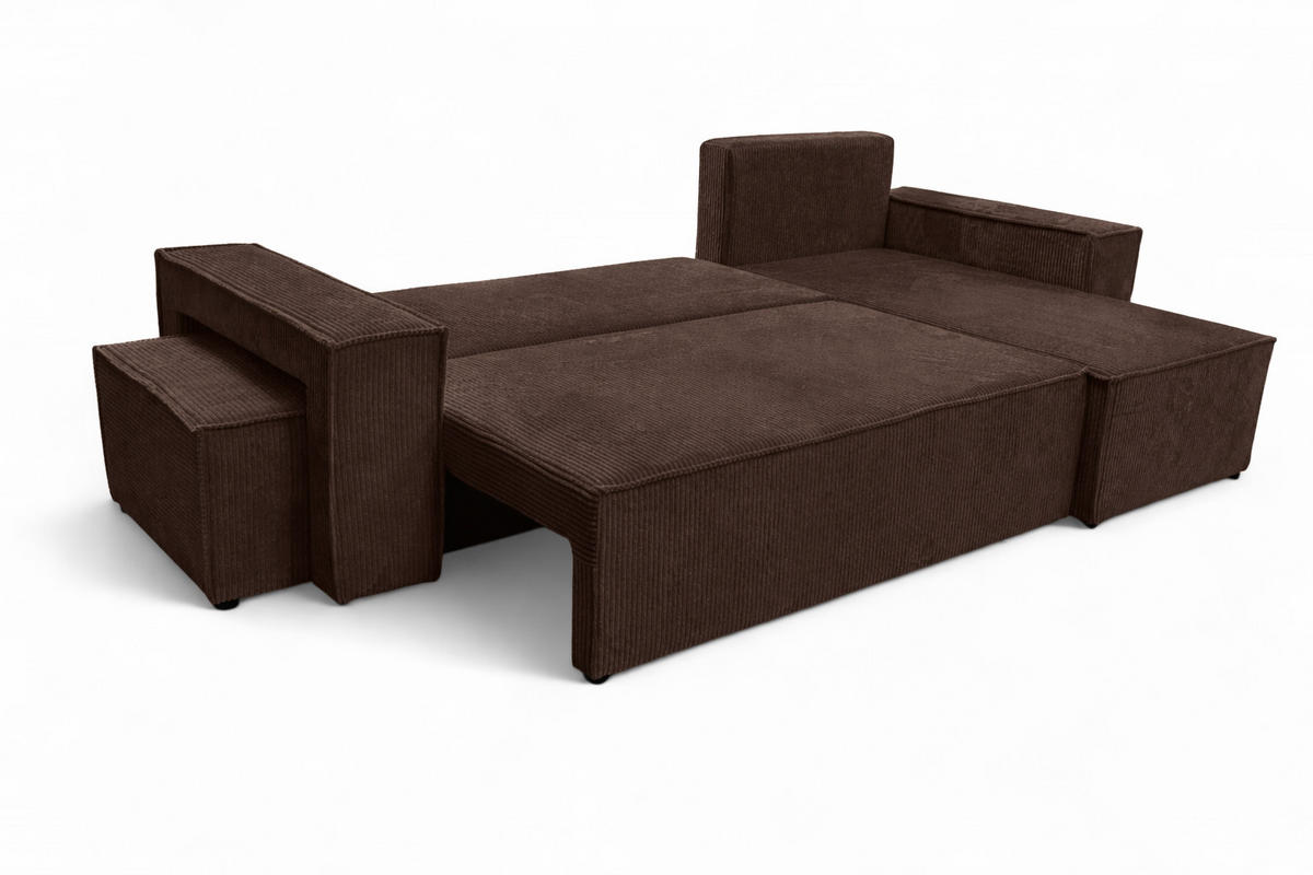 ECKSOFA Mit Schlaffunktion Und Pouf, Cordstoff Poso, Braun, Rechts, Best L Mit Pouf - Braun, Holz (244/145cm) - Kaiser Möbel