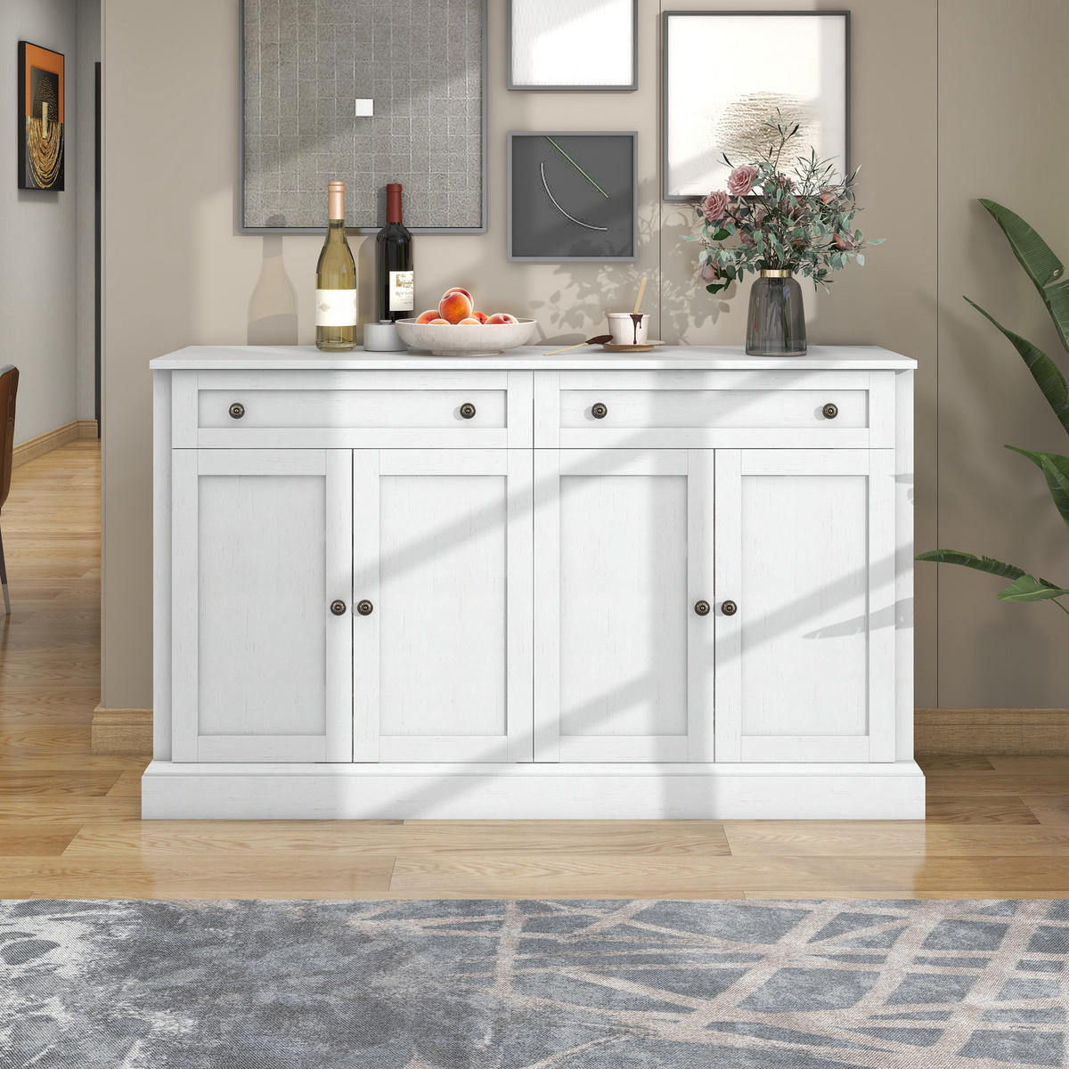 SIDEBOARD 150 cm in Antik Weiß mit 4 Schubladen und 4 Türen - Creme, Holzwerkstoff (150/86/40cm) - Urban Meuble