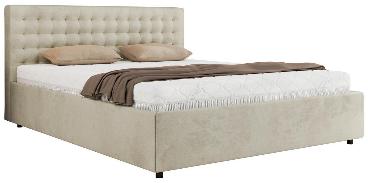 POLSTERBETT PAVO CLASSIC 180/200 - Beige Velvet - Pocket-Matratze - Beige, Textil (180/200cm) - MKS
