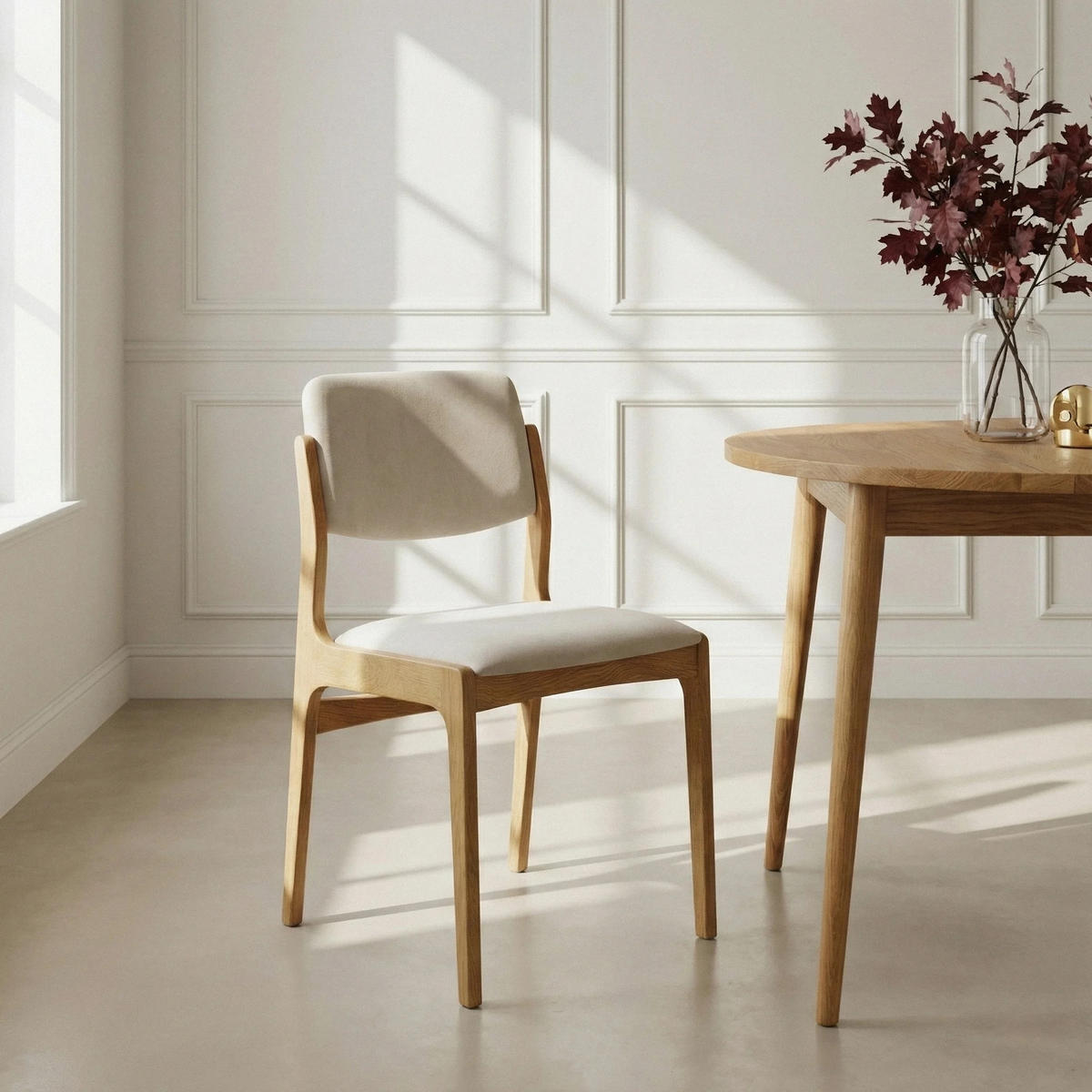 ESSZIMMERSTUHL Oslo 2er Set, Natur Eiche + beiger Stoff - Beige, Holz (52/83/45cm) - WOODEK