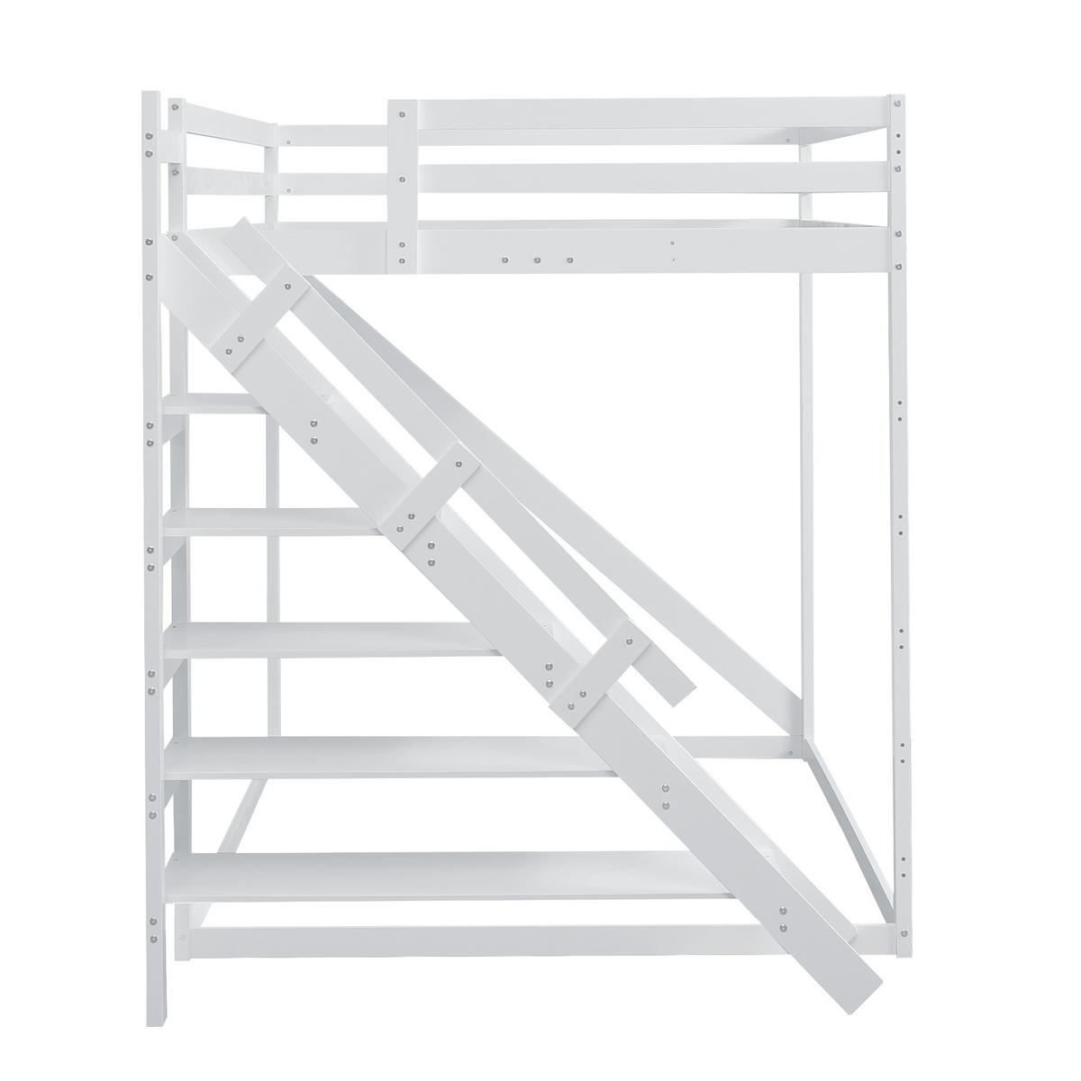 HOCHBETT 140/200 cm DE-01201, in Weiß, mit Sicherheitsleiter - Weiß, Holz (140/200cm) - ComfortXL