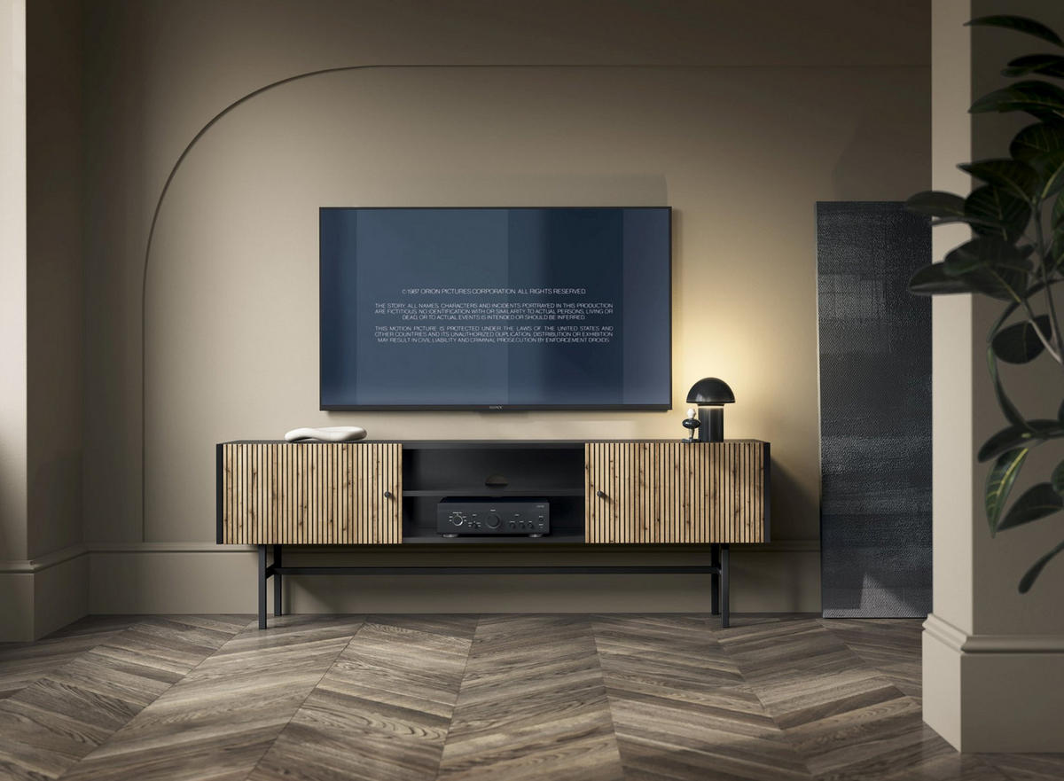 TV-LOWBOARD Divenos Schwarz / Holzoptik Eiche 155 cm - Eichefarben/Schwarz, Holzwerkstoff/Metall (155/52/35cm) - Selsey
