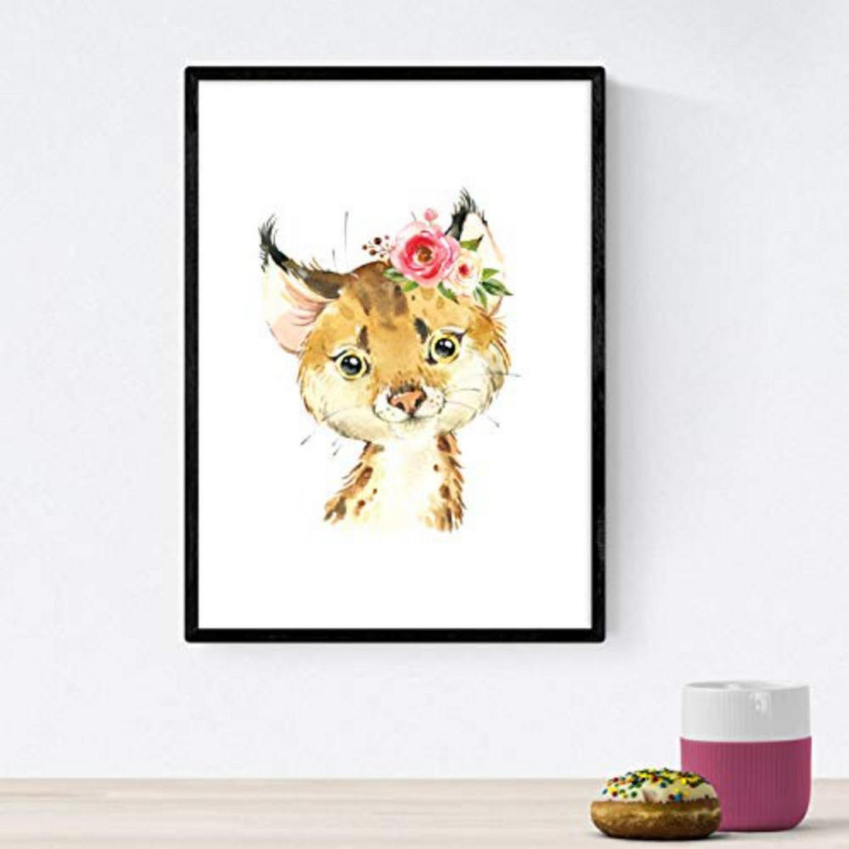 POSTER Set mit 4 Leopard Duck Kuh und Pferd A4 Schwarzer Rahmen - Schwarz, Papier (29.7/3cm) - Nacnic