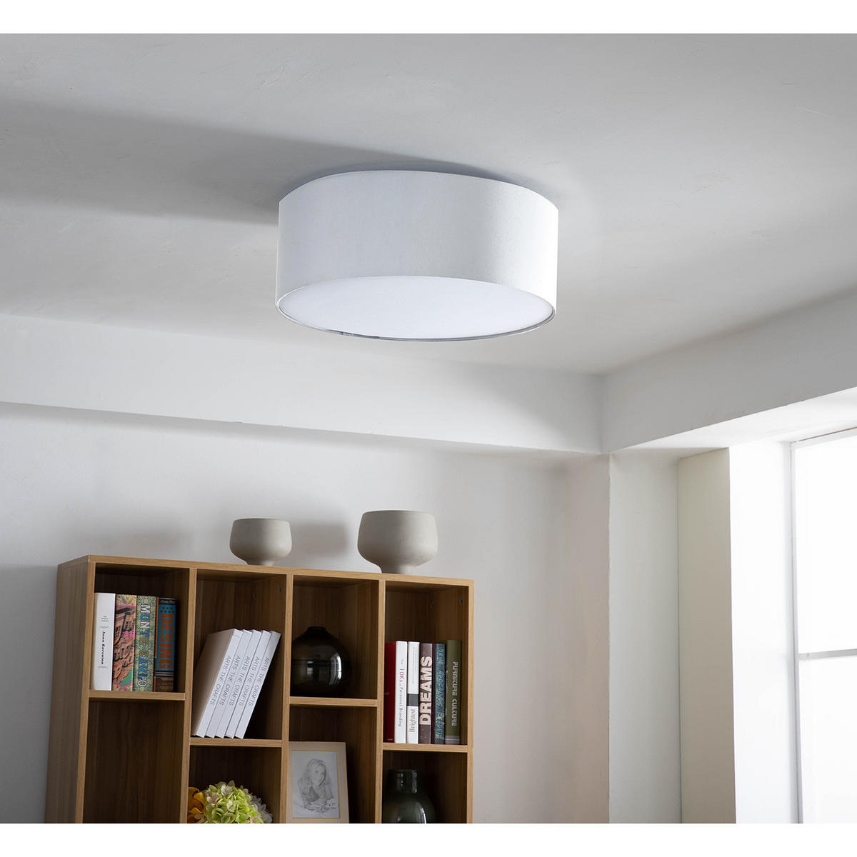 DECKENLEUCHTE - Baumwollstoff / Eisen, 3-flammig - Weiß, Glas (50/50/21cm) - home24