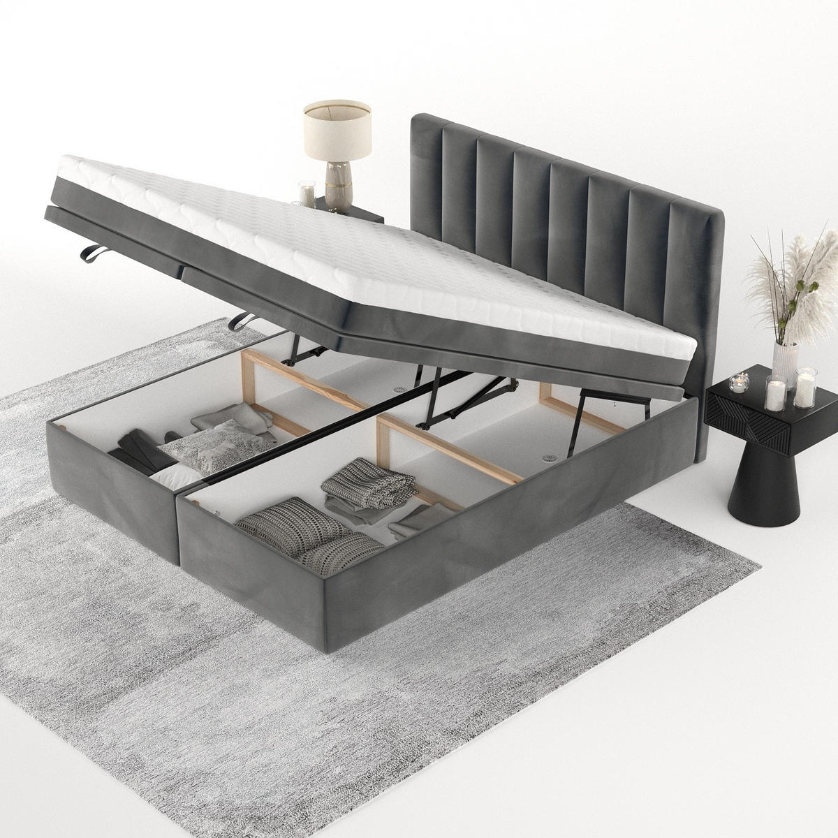 BOXBETT Lume 200/200 cm Anthrazit im Paros Stoff - Anthrazit/Schwarz, Holz/Holzwerkstoff (200/200cm) - AltaBeds