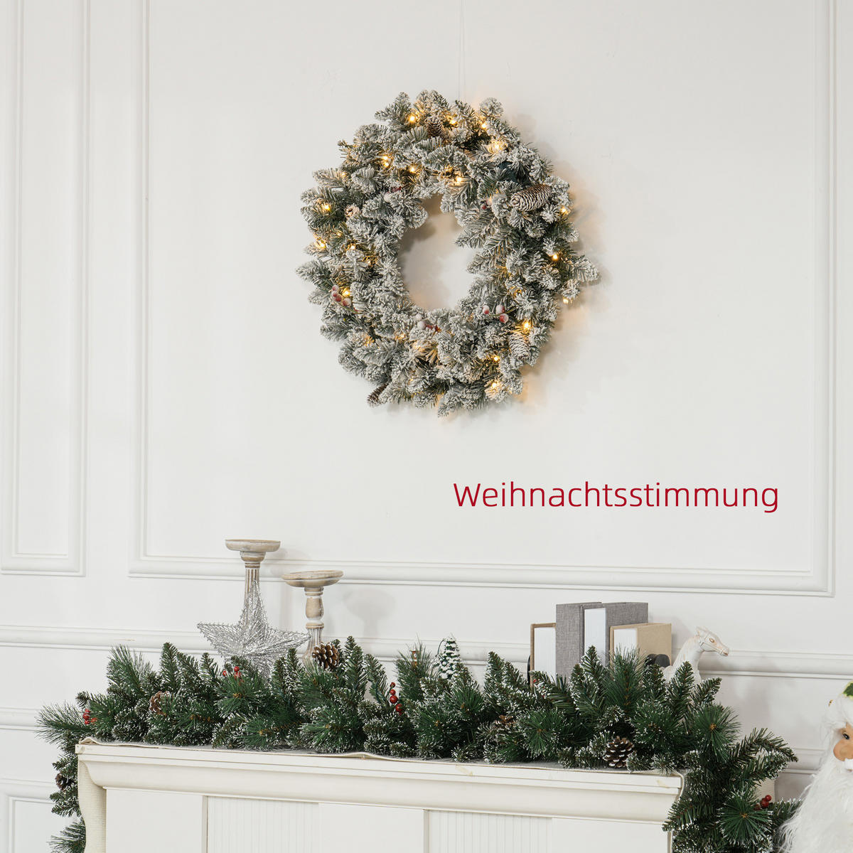 TANNENKRANZ Weihnachtskranz Türkranz Künstlicher Tannenkranz mit Lichterkette - Grün, Kunststoff/Metall (10cm) - HOMCOM