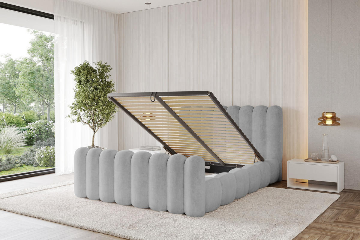 POLSTERBETT mit Bettkasten, Fußteil und Lattenrost, Boxbett ohne Matratze - SENA-Z 140x200 Grau - Hellgrau, Holzwerkstoff/Textil (140/200cm) - ALTDECOR