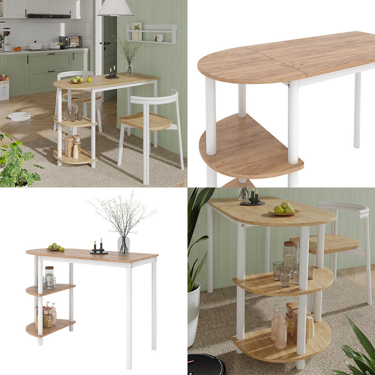 KÜCHENTISCH Freetown Goldkraft Eiche/Weiß 110 x 50 cm mit offene Ablagen - Eichefarben/Weiß, Holzwerkstoff (50/110/75.5cm) - Vicco