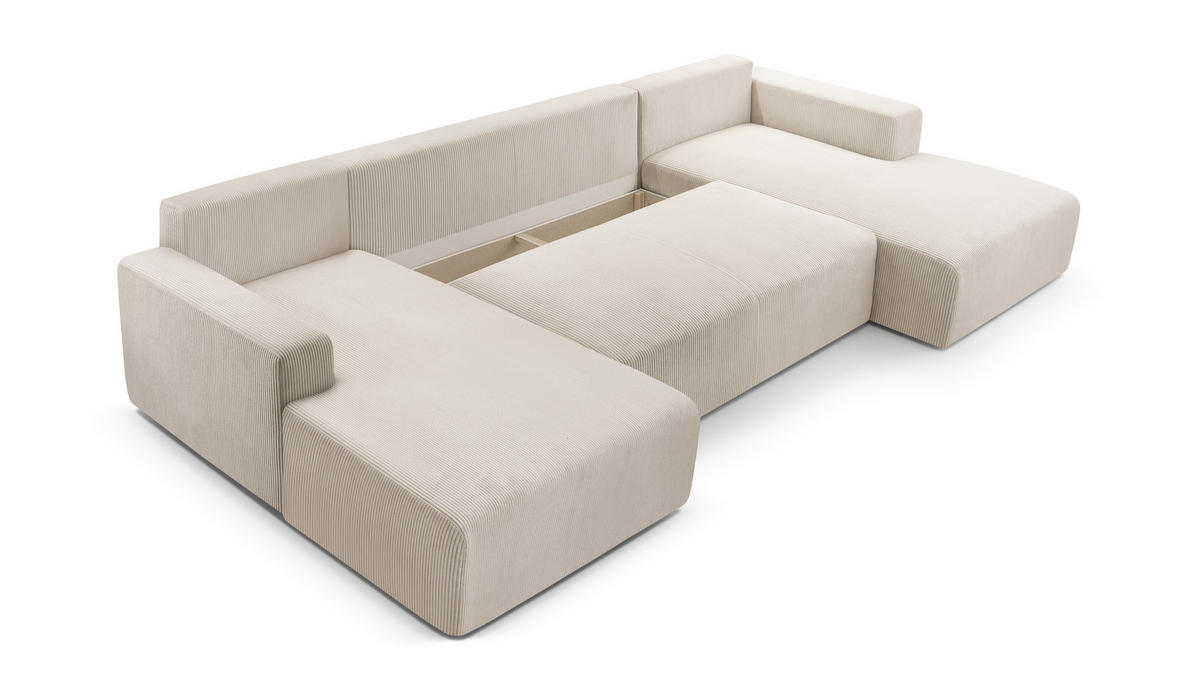 WOHNLANDSCHAFT Catea Weiß 364/145/85 cm mit Schlaffunktion - Creme/Schwarz, Kunststoff/Textil (364/84/145cm) - AX Living