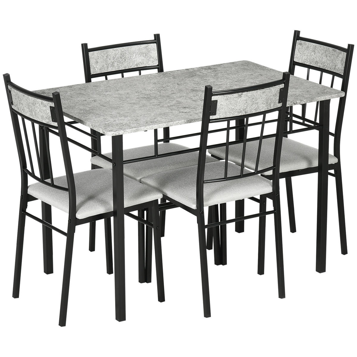 ESSZIMMER-SET, Metall rechteckig 5-teilig, grau-schwarz - Grau, Holzwerkstoff (70/75.5/107cm) - Vallsero
