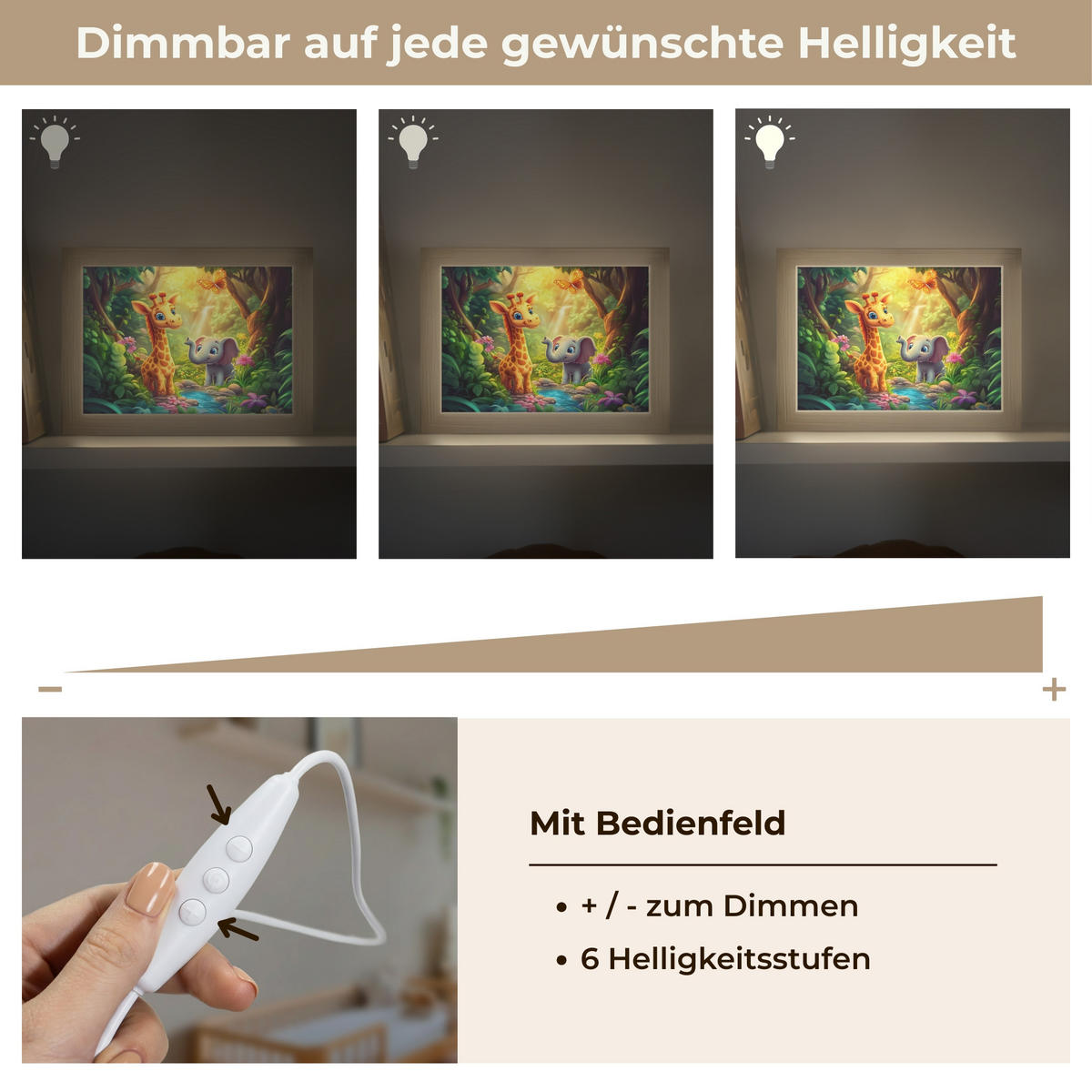 NACHTTISCHLAMPE Giraffe - Elefant - Blumen - Dschungel 20x15 cm - Grün, Holzwerkstoff (8/20/15cm)