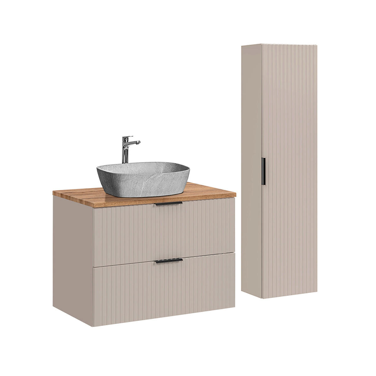 BADMÖBEL 80.6cm Adriel 2er-Set Beige - Beige, Holzwerkstoff (80.6/59/46cm) - Petits-meubles