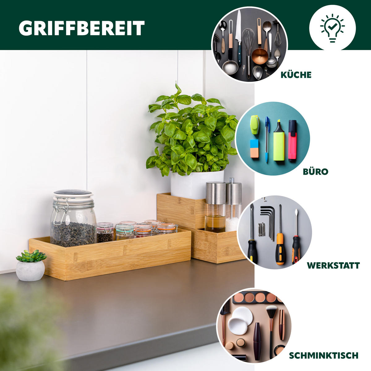 AUFBEWAHRUNGSBOXEN 4er-Set Bambus - Braun, Holz (38/7.5/15cm) - bremermann