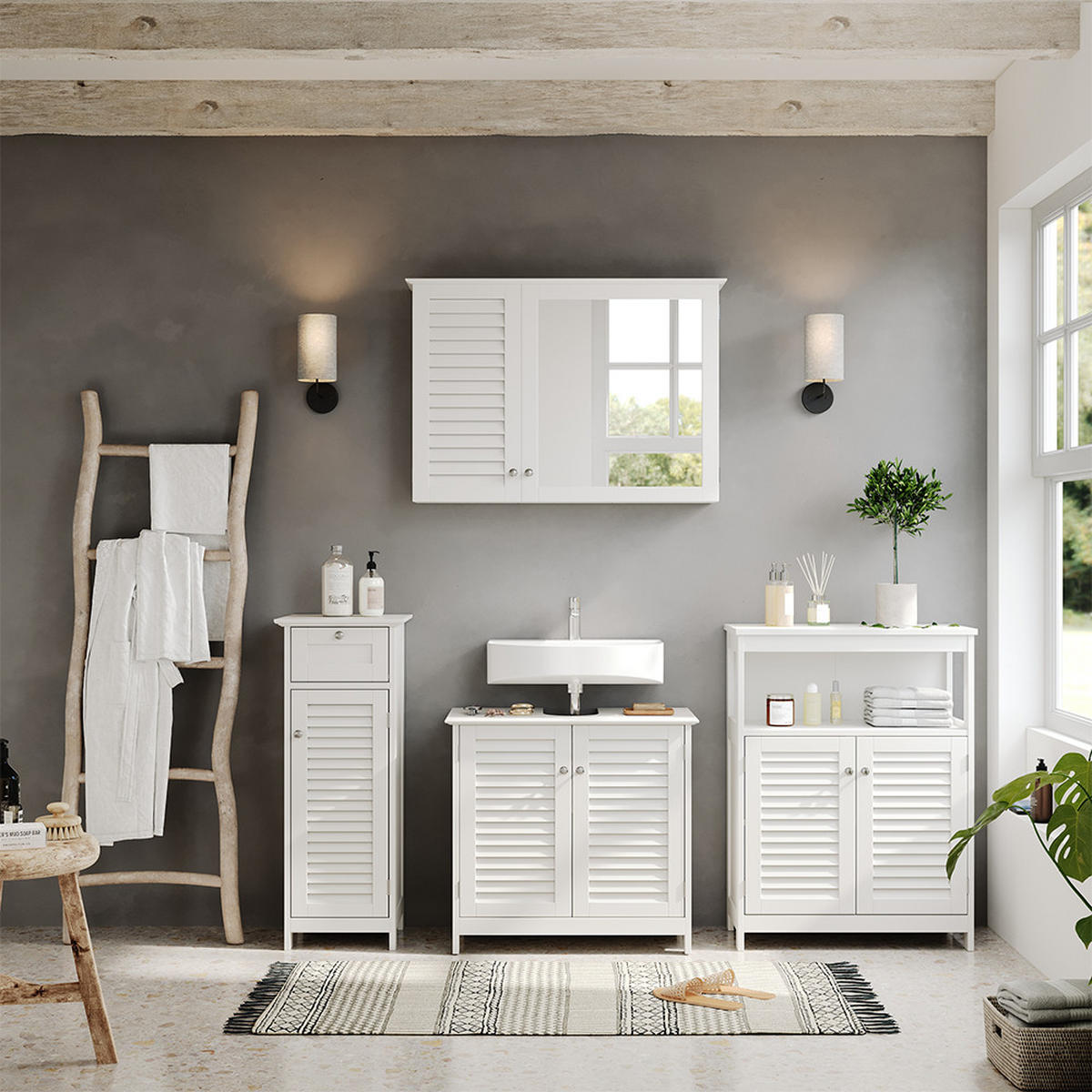 BADMÖBEL-SET Riad Weiß 4 Teile, Option 4 - Weiß, Holzwerkstoff (60/58/35cm) - Vicco
