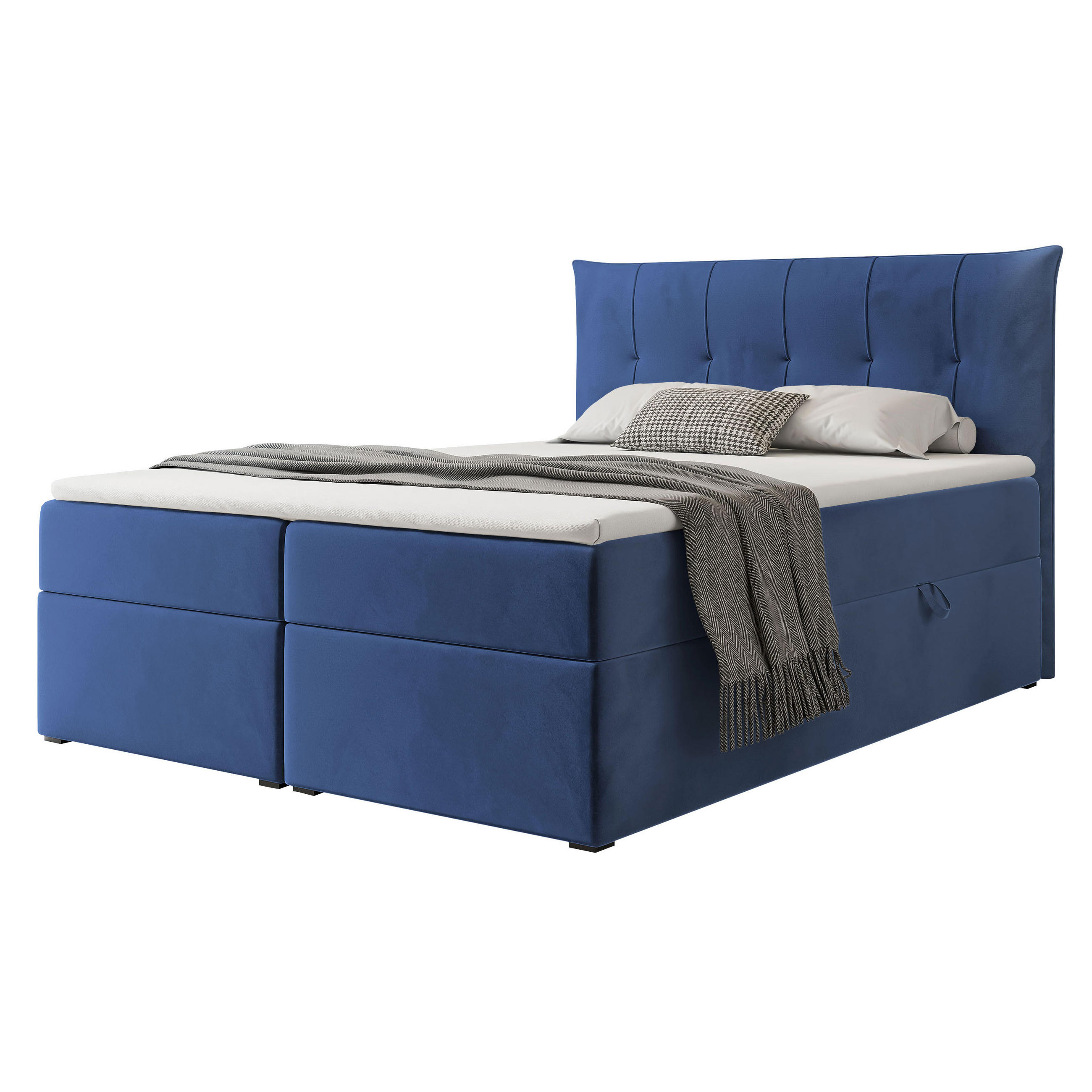 BOXBETT CHESTER 200/200 cm mit Matratze und Topper, Dunkelblau - Dunkelblau, Holzwerkstoff/Textil (200/200cm) - Idohome
