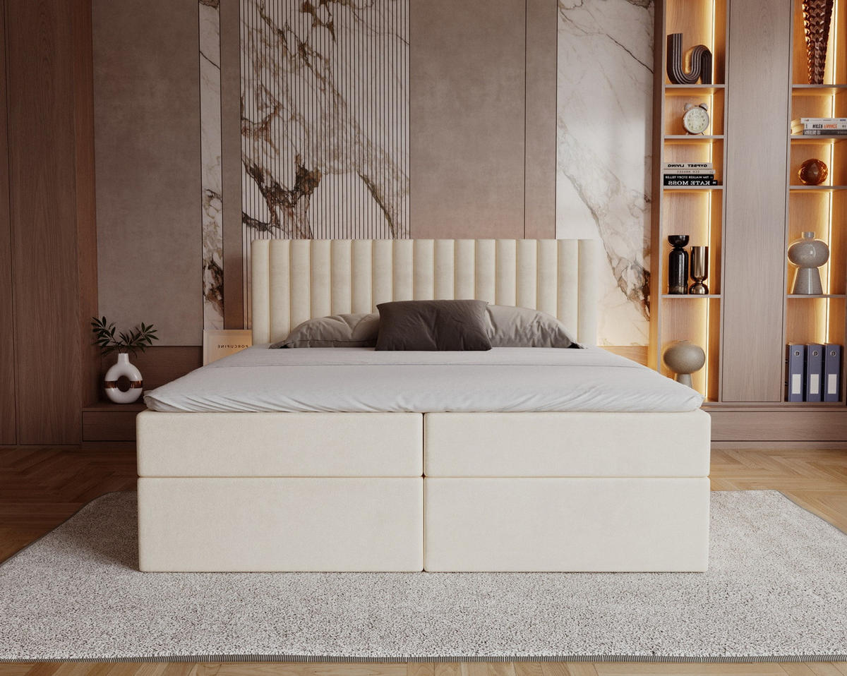 BOXSPRINGBETT 140x200 Daliro, Samt, Bettkasten, Matratze H3, Vanille - Ecru, Holz/Textil (140/200cm) - Emporius