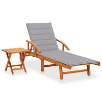 SONNENLIEGE mit Tisch und Auflage Akazie Massivholz - Grau, Holz (67/85/200cm) - furnicato