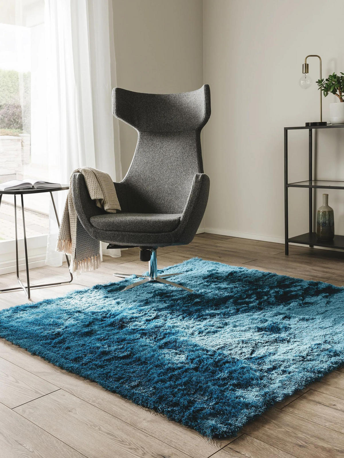 HOCHFLORTEPPICH Whisper Blau 200x200 cm - Blau, Textil (200/200cm) - benuta Nest