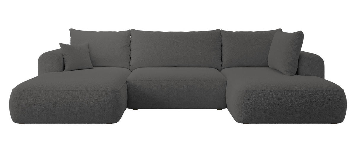 WOHNLANDSCHAFT Ovo Dunkelgrau Boucle - Dunkelgrau/Schwarz, Textil (375/95/185cm) - Selsey