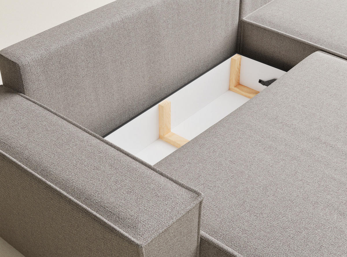 ECKSOFA MIT SCHLAFFUNKTION Maze Seidengrau Webstoff - Greige/Schwarz, Holz/Holzwerkstoff (294/185cm) - Maison de Reve