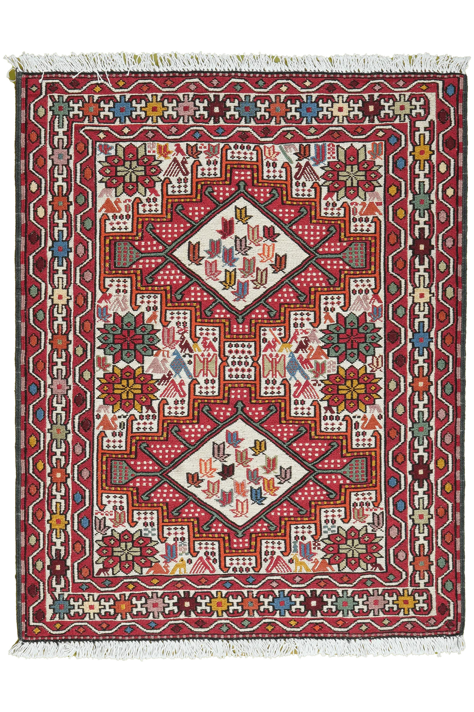 HANDWEBTEPPICH Sumak Shahsavan Beige 99/79 cm Schurwolle - Beige, Textil (79/99cm) - Looma