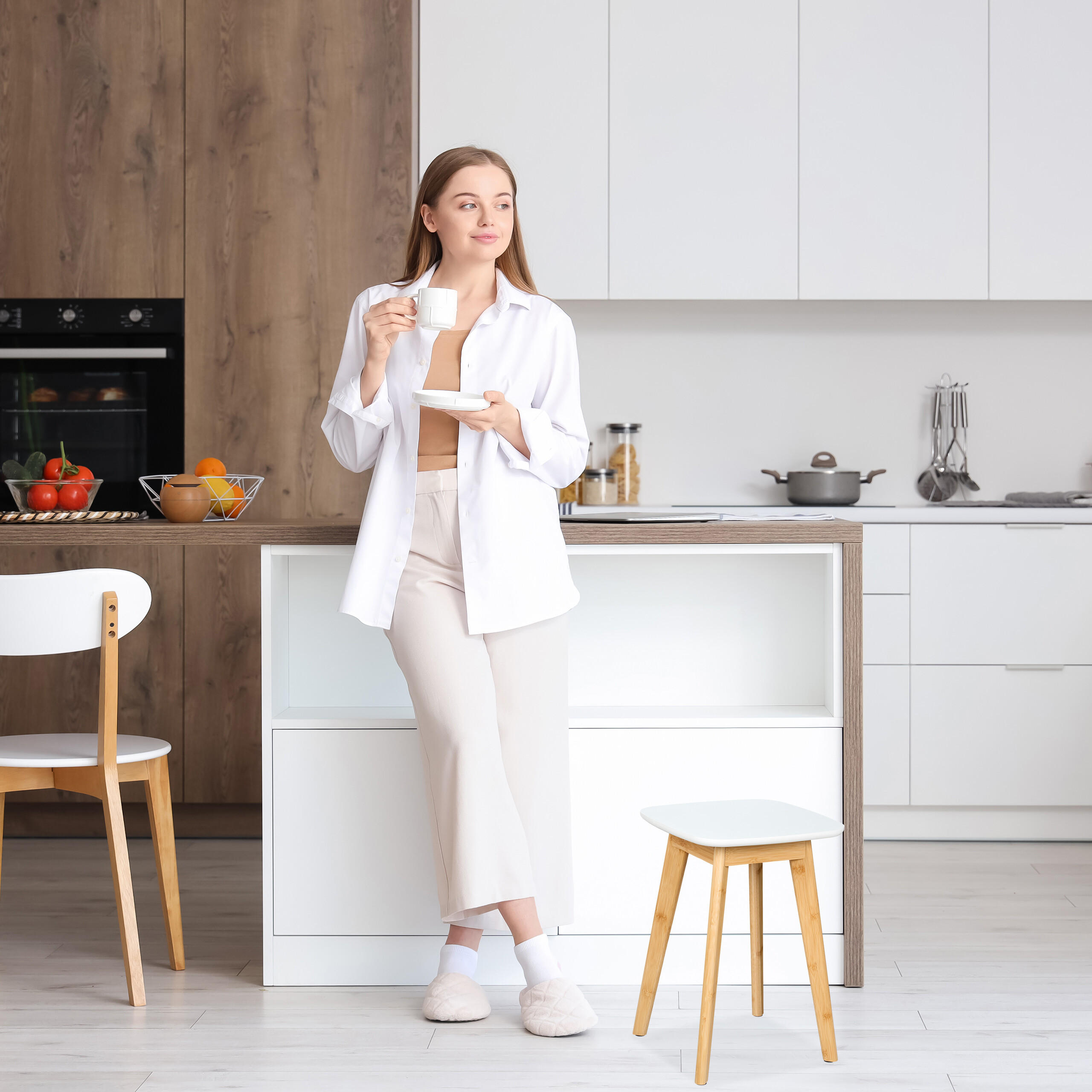 ESSZIMMERHOCKER - Hellbraun, Holz/Holzwerkstoff (33/46/33cm) - Relaxdays